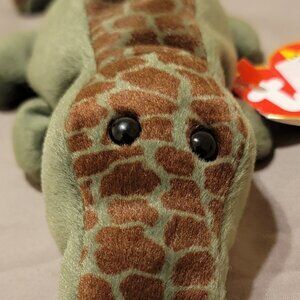 Rare Ty Beanie Baby Alligator - Green and Brown Pattern - Excellent Condition